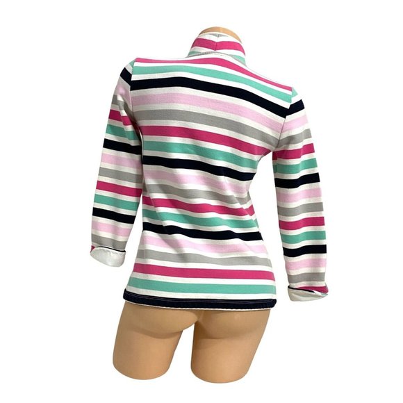 Talbots Women's P Petite Striped Top 100% Cotton Long Sleeve Button Mockneck Tee - Picture 5 of 6